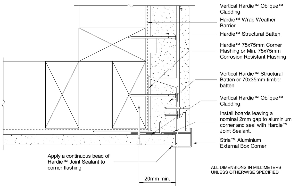 Navigate to OBLIQUE Timber CFTB External Corner Between Vertical And Horizontally Oriented Boards