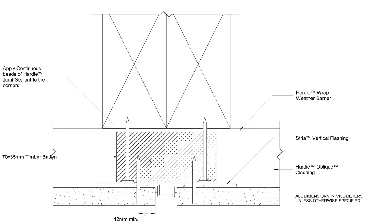 Navigate to OBLIQUE Timber CFTB Vertical Joint Using Stria Vertical Flashing Stop