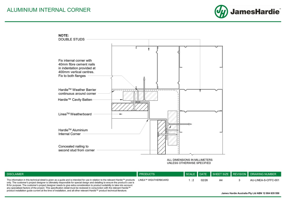AU-LINEA-S-CFFC-001 - ALUMINIUM INTERNAL CORNER