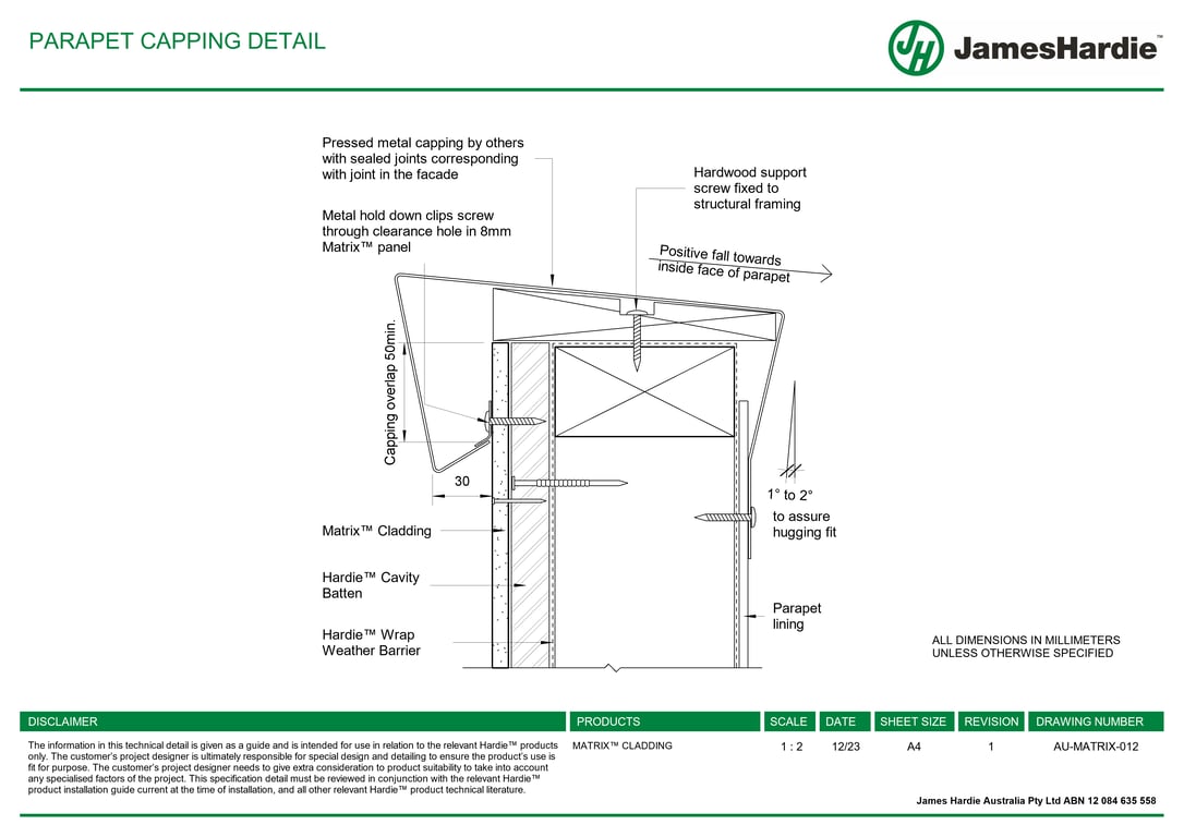 AU-MATRIX-012 - PARAPET CAPPING DETAIL