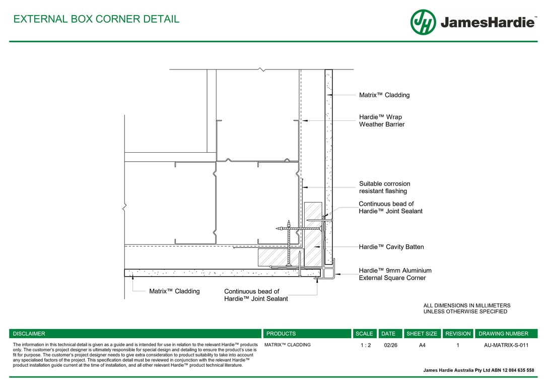 AU-MATRIX-S-011 - EXTERNAL BOX CORNER DETAIL