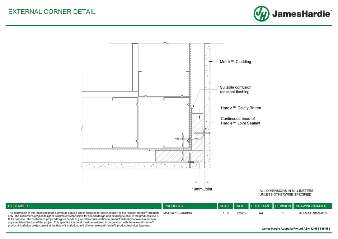 Navigate to AU-MATRIX-S-013 - EXTERNAL CORNER DETAIL
