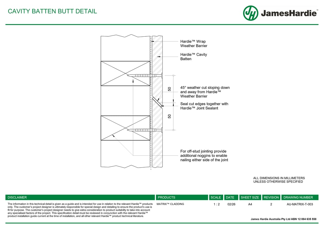Navigate to AU-MATRIX-T-003 - CAVITY BATTEN BUTT DETAIL