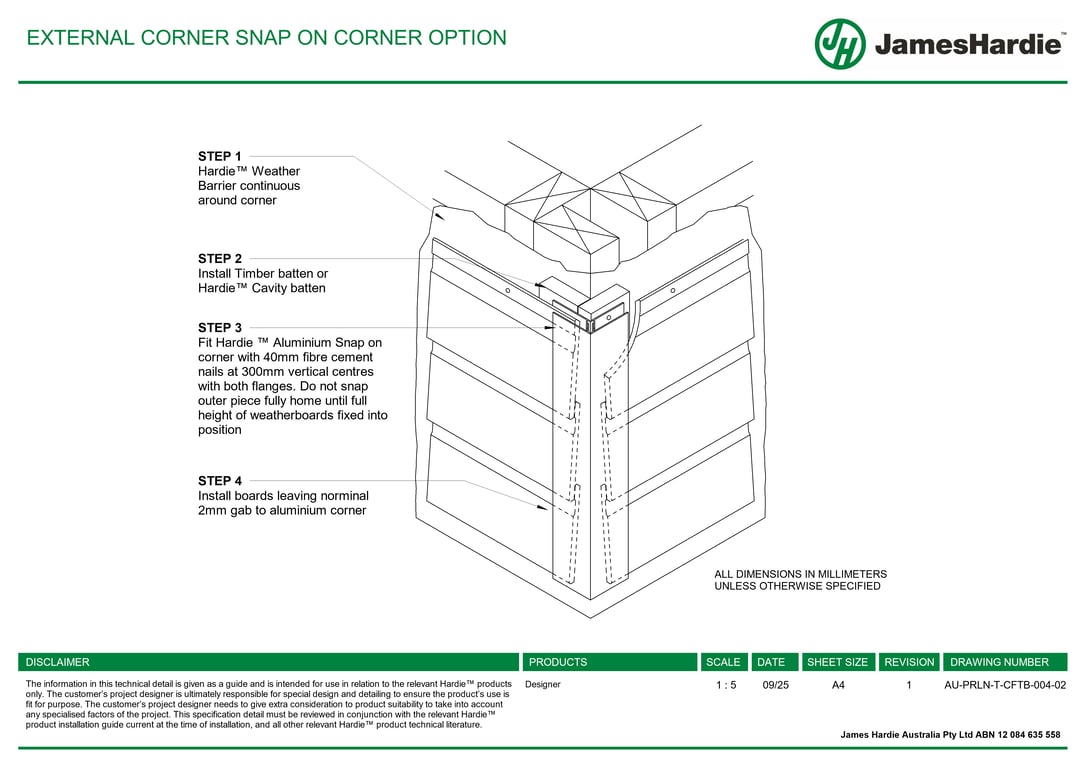 Navigate to AU-PRLN-T-CFTB-004-02 - EXTERNAL CORNER SNAP ON CORNER OPTION