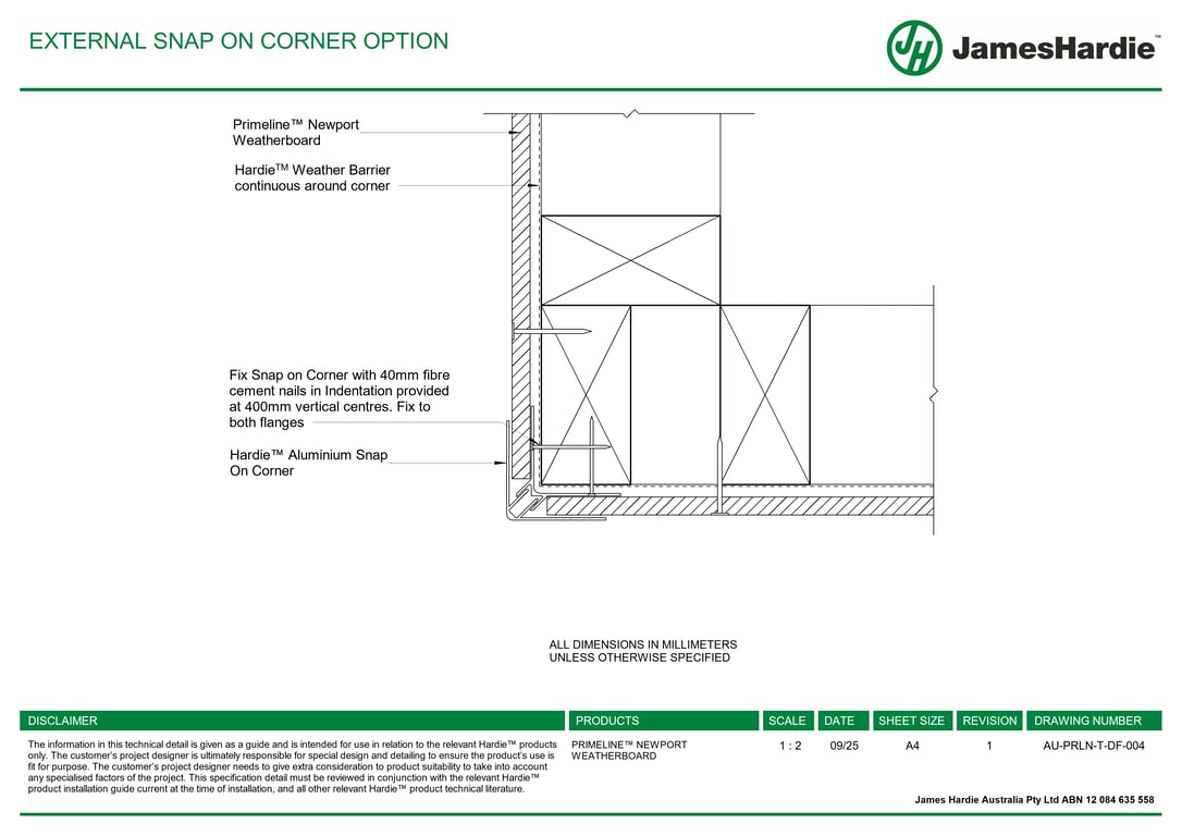 Navigate to AU-PRLN-T-DF-004 - EXTERNAL SNAP ON CORNER OPTION