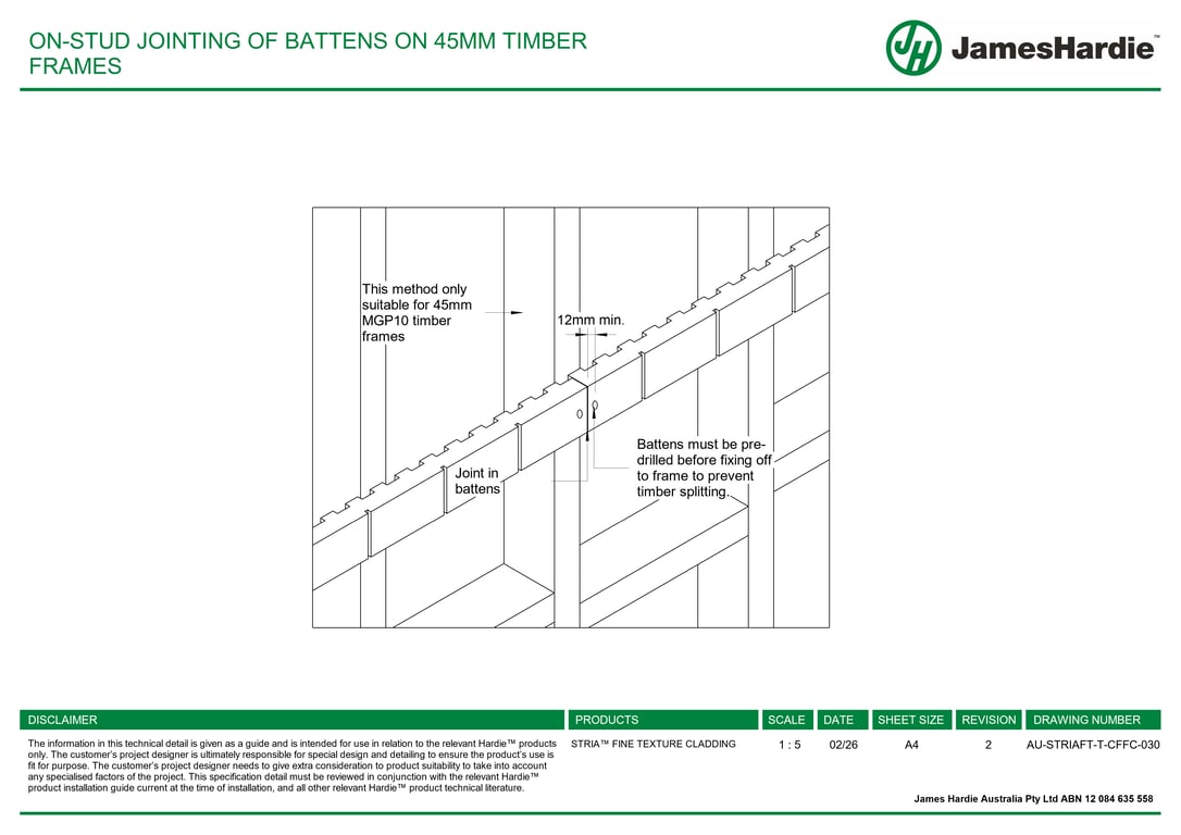 Navigate to AU-STRIAFT-T-CFFC-030 - ON-STUD JOINTING OF BATTENS ON 45MM TIMBER FRAMES