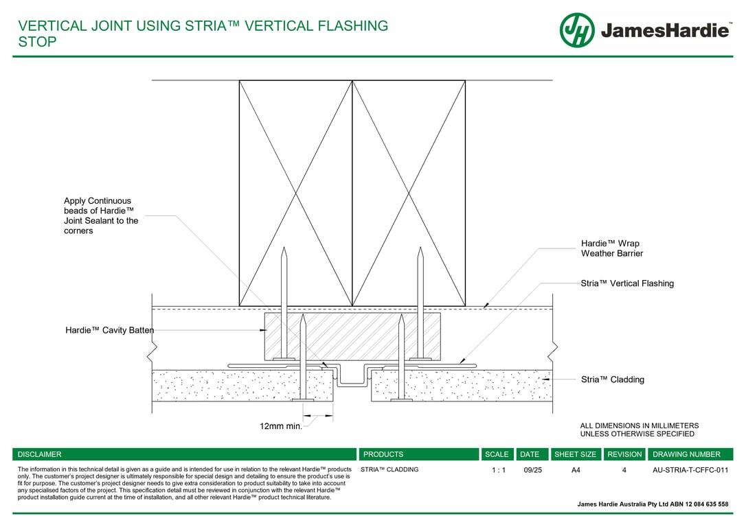 AU-STRIA-T-CFFC-011 - VERTICAL JOINT USING STRIA™ VERTICAL FLASHING STOP
