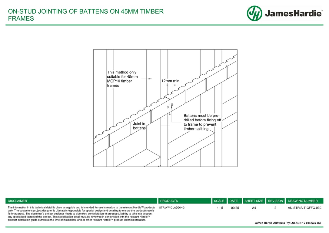 Navigate to AU-STRIA-T-CFFC-030 - ON-STUD JOINTING OF BATTENS ON 45MM TIMBER FRAMES