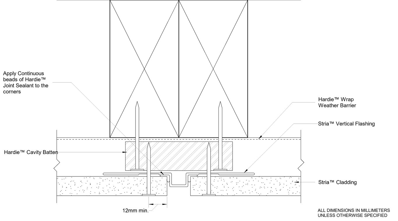 Navigate to STRIA Timber CFFC Vertical Joint Using STRIA Timber Vertical Flashing Stop