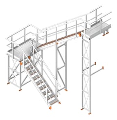 3D Shaded Image of Stair Modular KattsafeUSA UShape 2Stages LeftExit