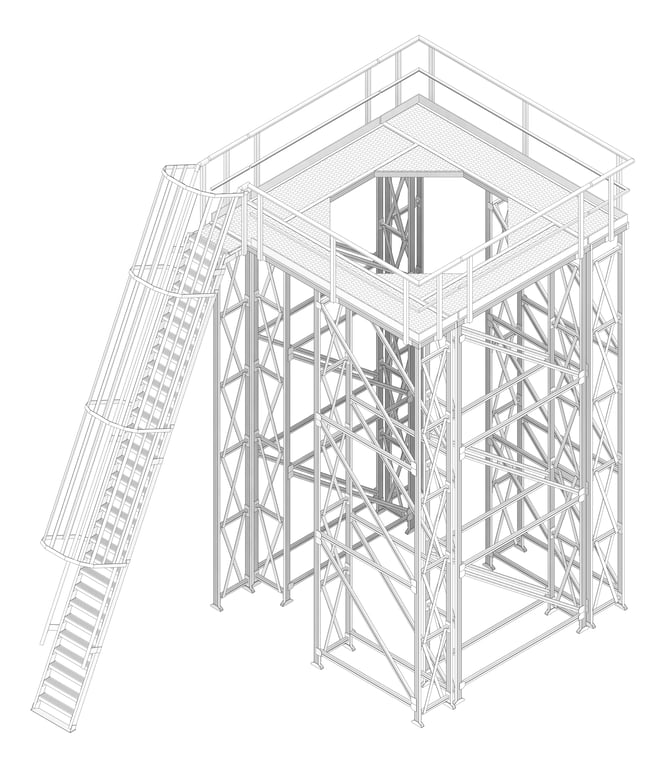 3D Documentation Image of Platform Modular Kattsafe CoolingTower Ladder Left