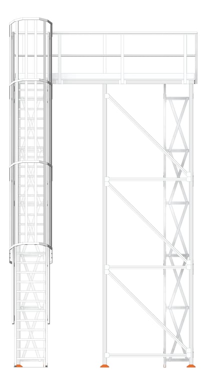 Front Image of Platform Modular Kattsafe CoolingTower Ladder Left