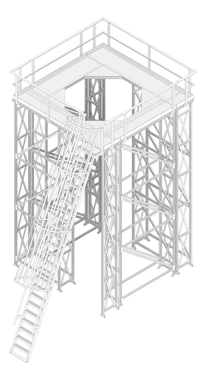 3D Documentation Image of Platform Modular Kattsafe CoolingTower Ladder Right