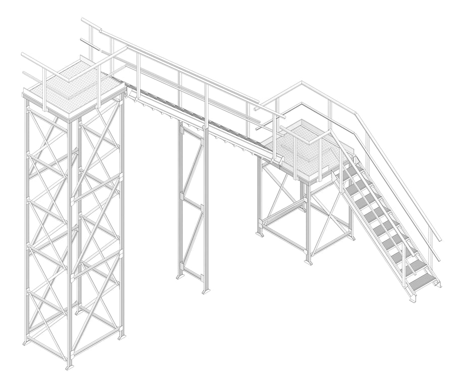 3D Documentation Image of Stair Modular Kattsafe LShape 2Stages RightExit