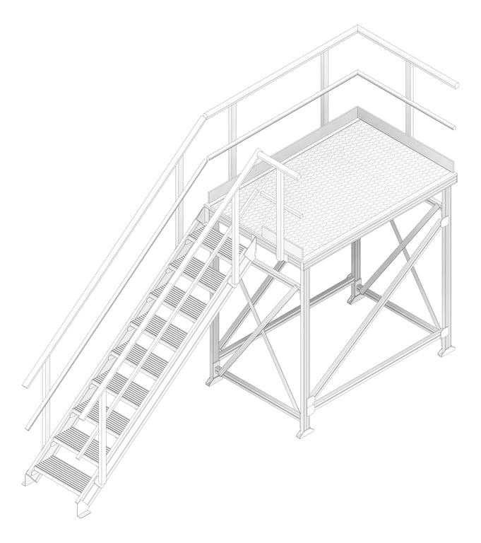 3D Documentation Image of Stair Modular Kattsafe Platform RightExit