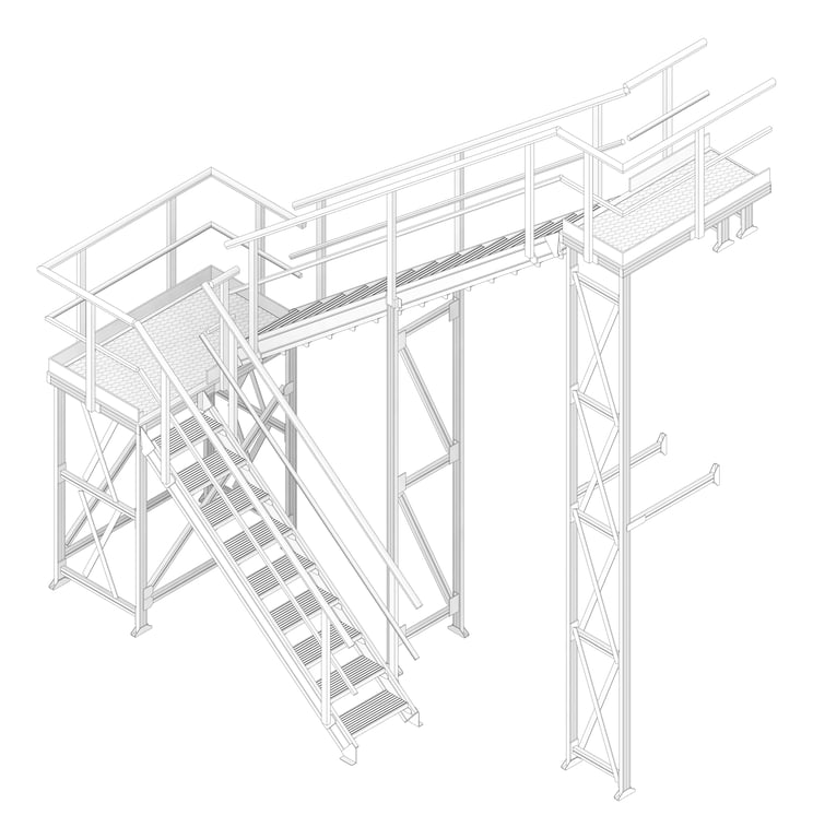 3D Documentation Image of Stair Modular Kattsafe UShape 2Stages LeftExit