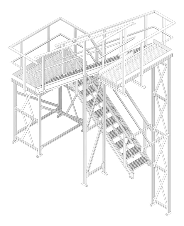 3D Documentation Image of Stair Modular Kattsafe UShape 2Stages RightExit