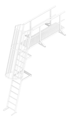 3D Documentation Image of Ladder Rung Kattsafe Angled Caged AccessKit