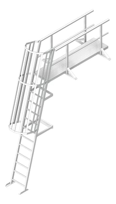 3D Shaded Image of Ladder Rung Kattsafe Angled Caged AccessKit