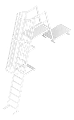3D Documentation Image of Ladder Rung Kattsafe Angled Caged ParapetPlatform