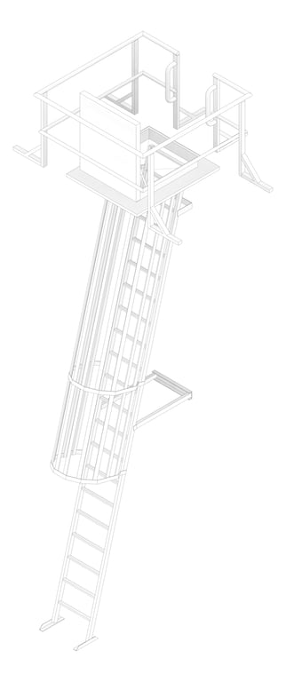 3D Documentation Image of Ladder Rung Kattsafe Angled Caged RoofAccessHatch