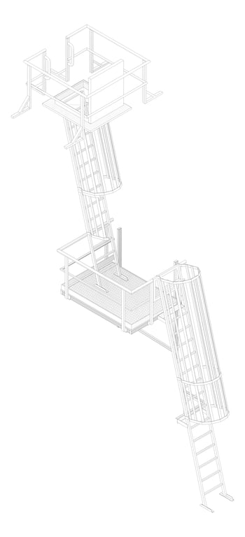 3D Documentation Image of Ladder Rung Kattsafe Angled Caged RoofAccessHatch Midway