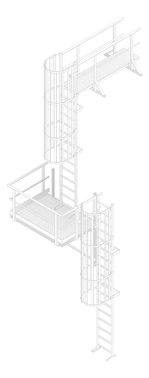 3D Documentation Image of Ladder Rung Kattsafe Vertical Caged AccessKit Midway