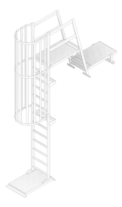 3D Documentation Image of Ladder Rung Kattsafe Vertical Caged ParapetPlatform