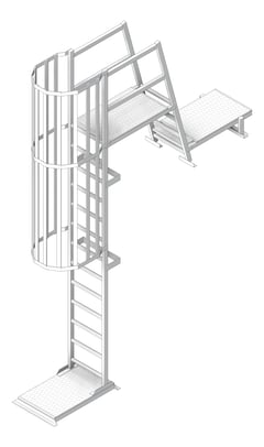 3D Shaded Image of Ladder Rung Kattsafe Vertical Caged ParapetPlatform