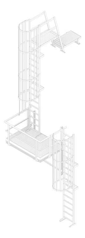 3D Documentation Image of Ladder Rung Kattsafe Vertical Caged ParapetPlatform Midway