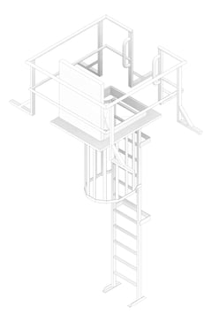 3D Documentation Image of Ladder Rung Kattsafe Vertical Caged RoofAccessHatch