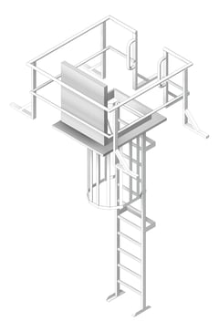 3D Shaded Image of Ladder Rung Kattsafe Vertical Caged RoofAccessHatch
