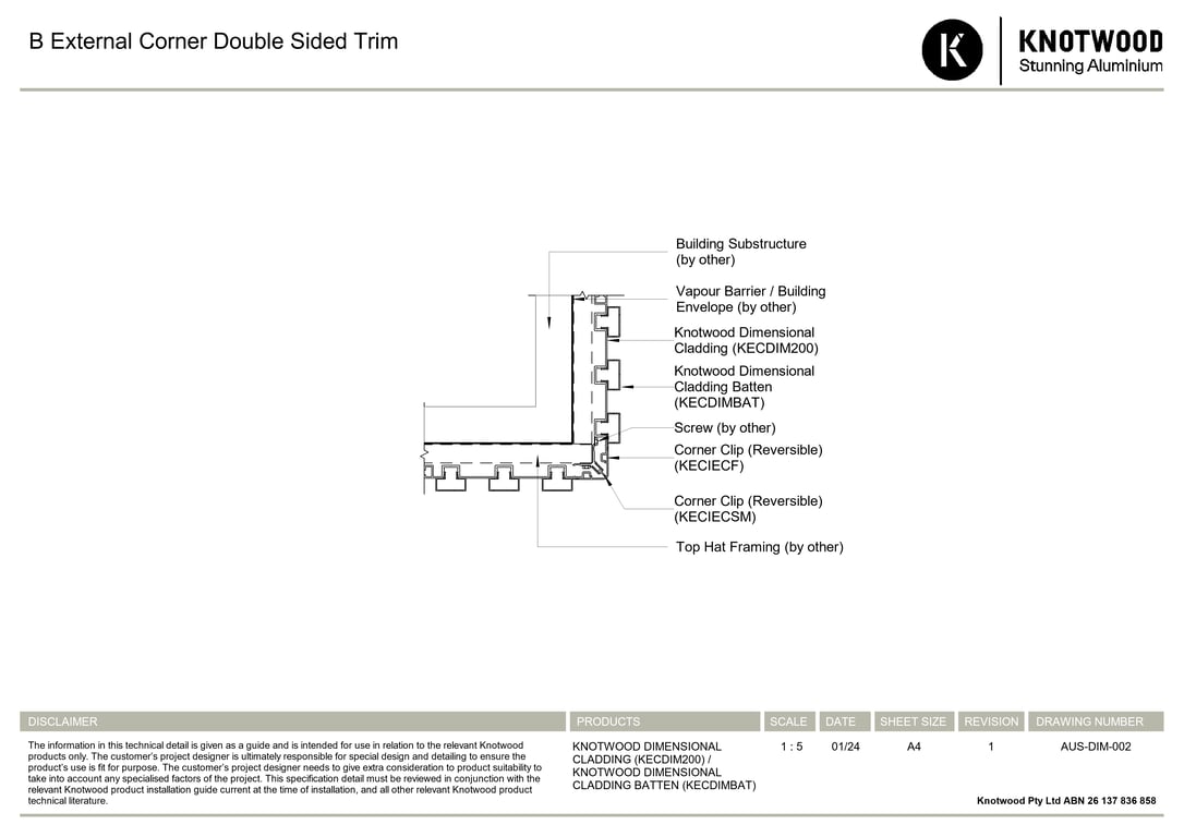 AUS-DIM-002 - B External Corner Double Sided Trim