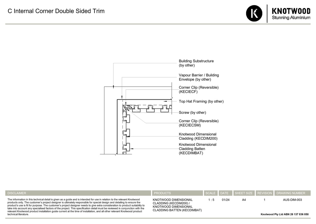 Navigate to AUS-DIM-003 - C Internal Corner Double Sided Trim
