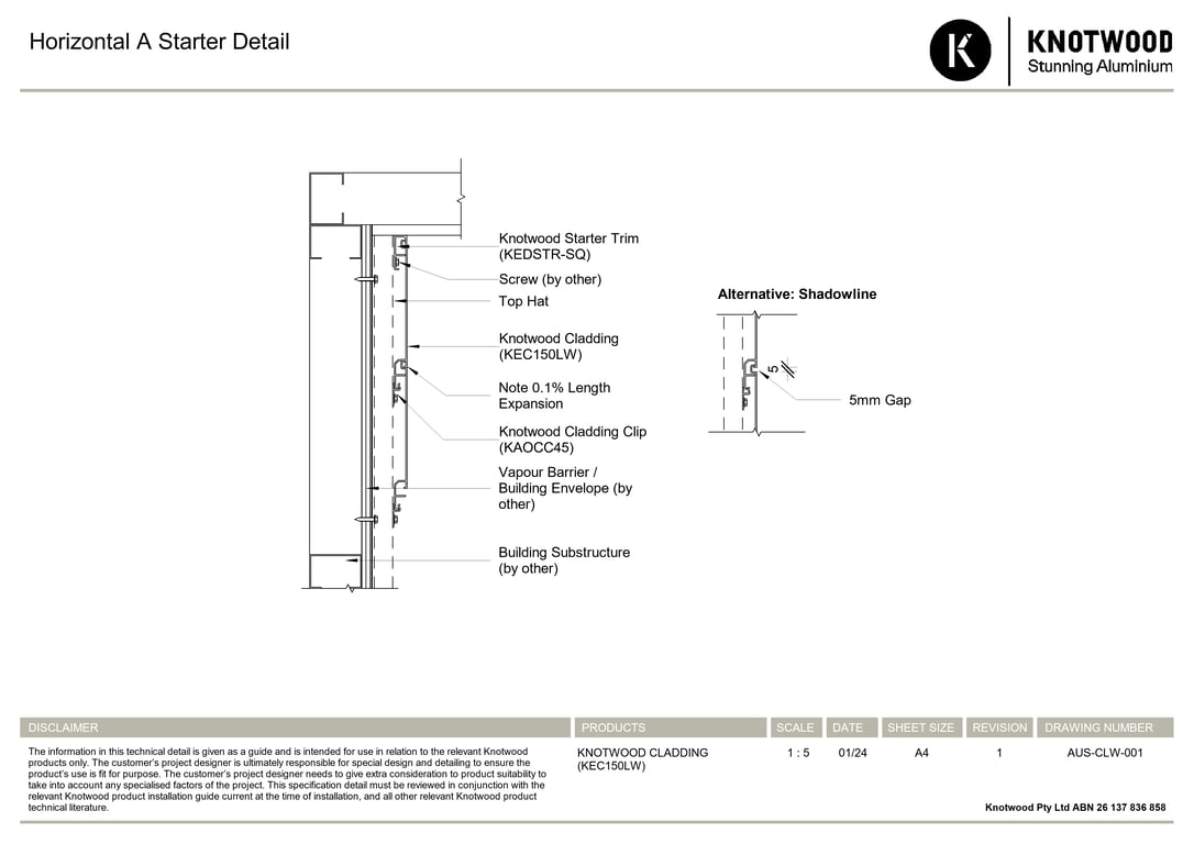 Navigate to AUS-CLW-001 - Horizontal A Starter Detail