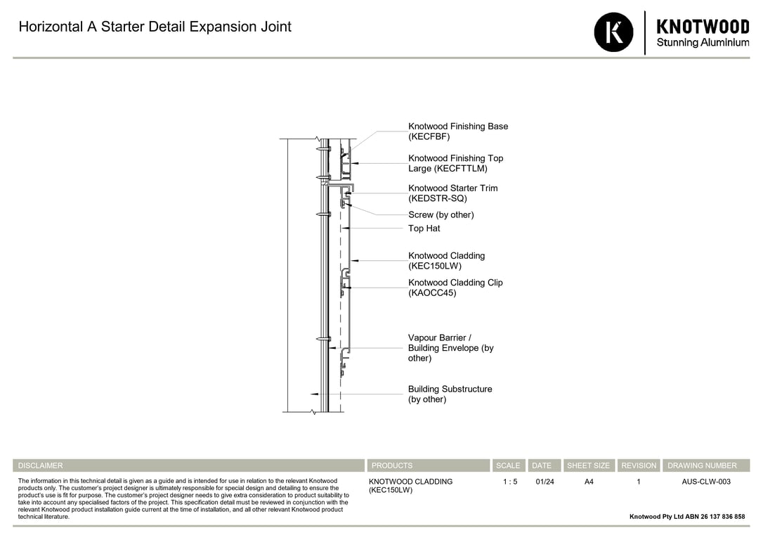 Navigate to AUS-CLW-003 - Horizontal A Starter Detail Expansion Joint