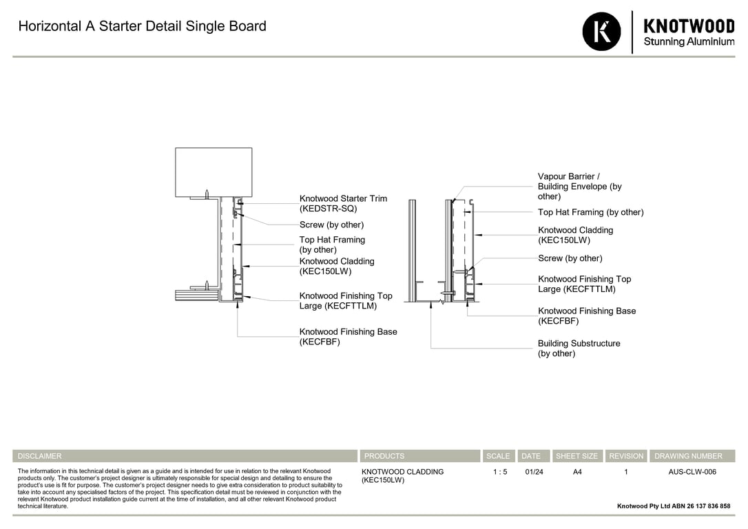 Navigate to AUS-CLW-006 - Horizontal A Starter Detail Single Board