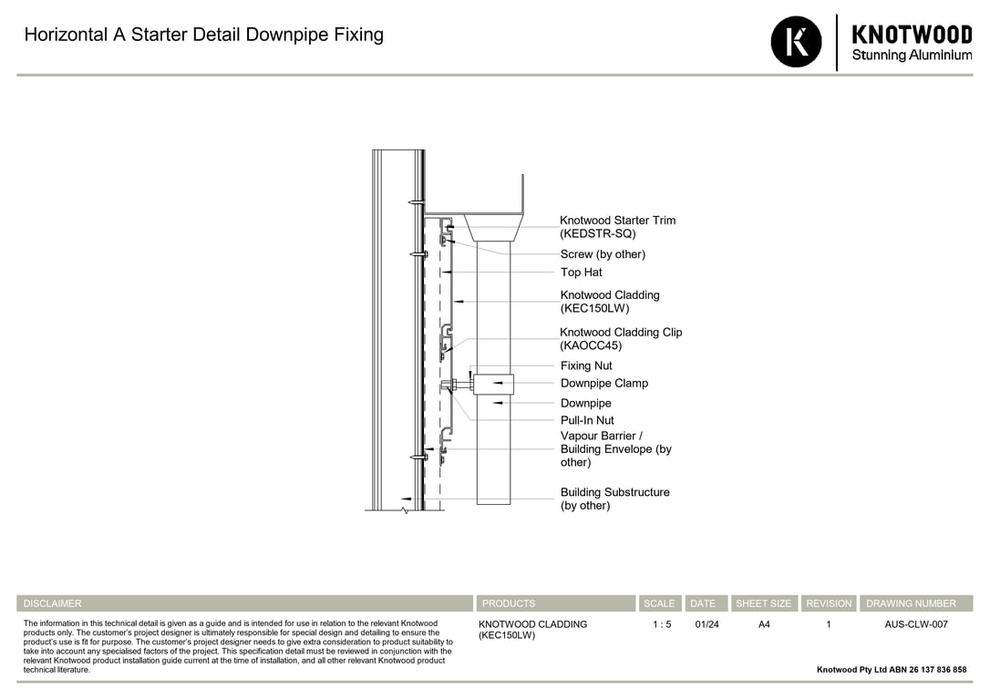 Navigate to AUS-CLW-007 - Horizontal A Starter Detail Downpipe Fixing