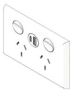 3D Shaded Image of Outlet Power LegrandAU Inspyra Commercial Hor Double USB 10A