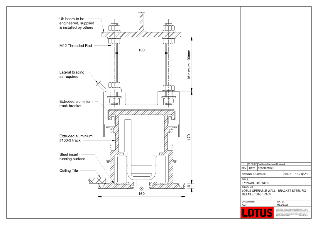 Navigate to LD-OPR-05 - LOTUS OPERABLE WALL - BRACKET STEEL FIX DETAIL - 160-3 TRACK