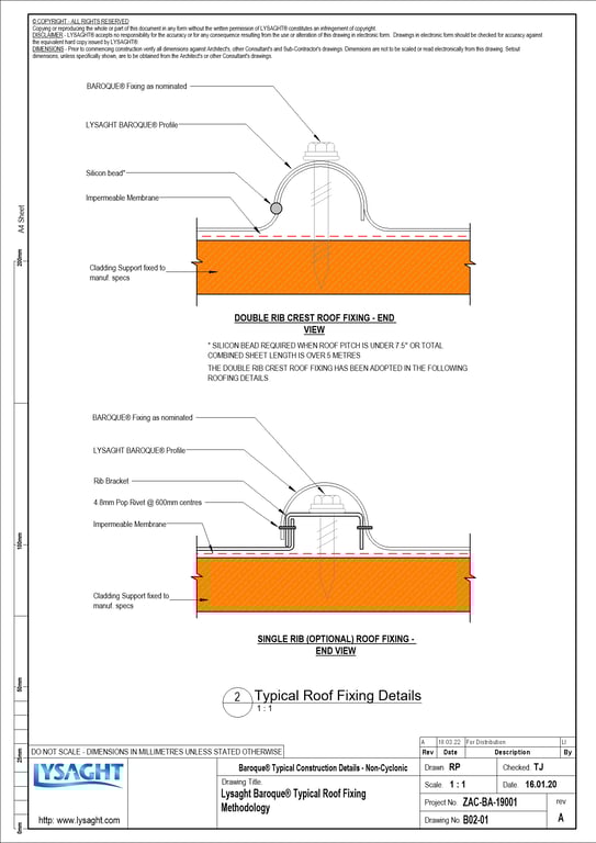  Image of B02-01 - Lysaght Baroque® Typical Roof Fixing Methodology