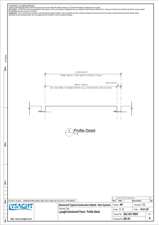 D01-01 - Lysaght Dominion® Panel - Profile Detail