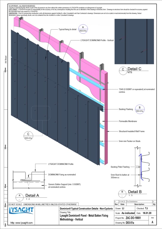 D03-01a - Lysaght Dominion® Panel - Metal Batten Fixing Methodology - Vertical