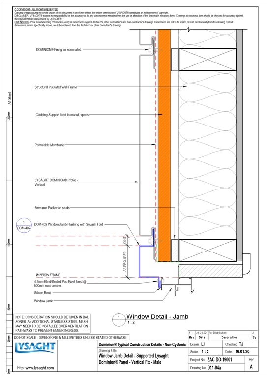 Navigate to D11-04a - Window Jamb Detail - Supported Lysaght Dominion® Panel - Vertical Fix - Male