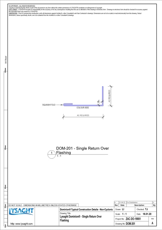 Navigate to DOM-201 - Lysaght Dominion® - Single Return Over Flashing