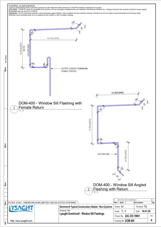 Navigate to DOM-400 - Lysaght Dominion® - Window Sill Flashings