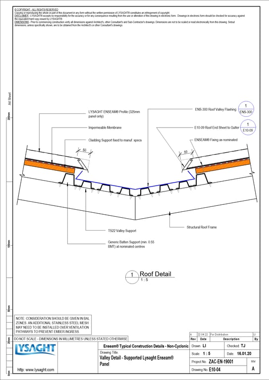 Navigate to E10-04 - Valley Detail - Supported Lysaght Enseam® Panel