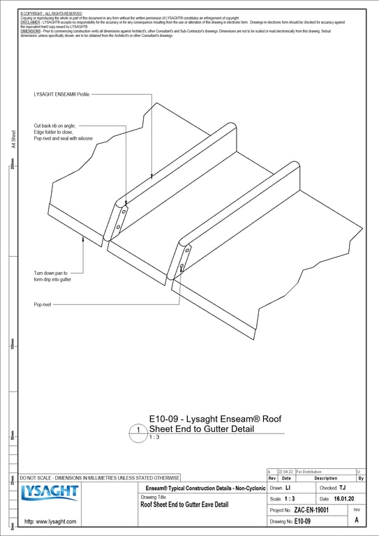 Navigate to E10-09 - Roof Sheet End to Gutter Eave Detail
