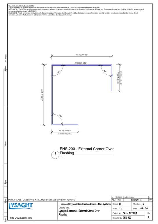 Navigate to ENS-200 - Lysaght Enseam® - External Corner Over Flashing