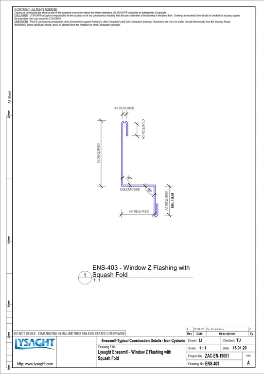 Navigate to ENS-403 - Lysaght Enseam® - Window Z Flashing with Squash Fold